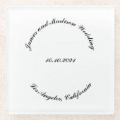 Aangepaste zwarte witte script Naam datum huwelijk Glazen Onderzetter (Voorkant)