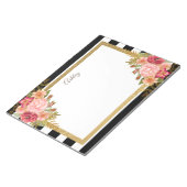 Aangepaste zwarte witte strepen Roze gouden Floral Notitieblok (Schuin)