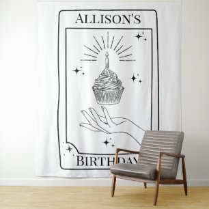 Aangepaste zwarte witte tarot Kaart Birthday Banne Wandkleed
