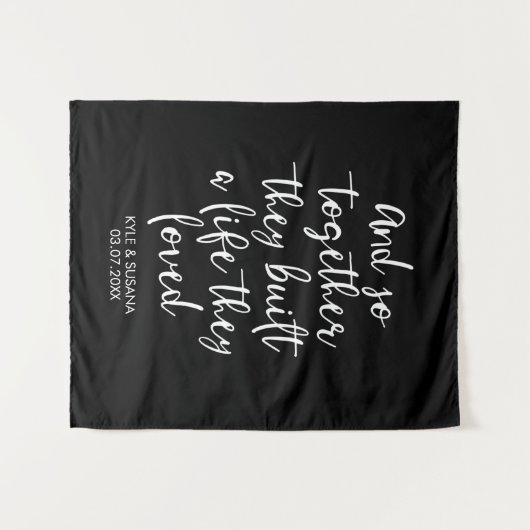 Aangepaste Zwarte & Witte Trouw Achtergrond Zo Sam Wandkleed (Voorkant (horizontaal))