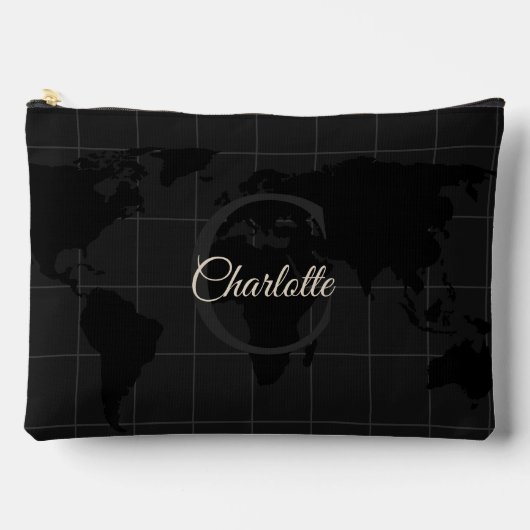 Aangepaste Zwarte Witte Wereldkaart Monogram Naam Etui (Voorkant)