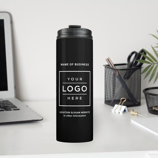 Aangepaste Zwarte Zakelijke Naam Vierkant Logo Thermosbeker