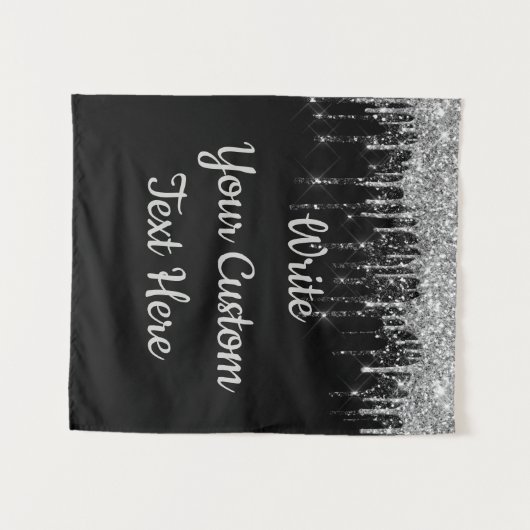 Aangepaste zwarte zilveren bruiloft achtergrond Bi Wandkleed (Voorkant (horizontaal))