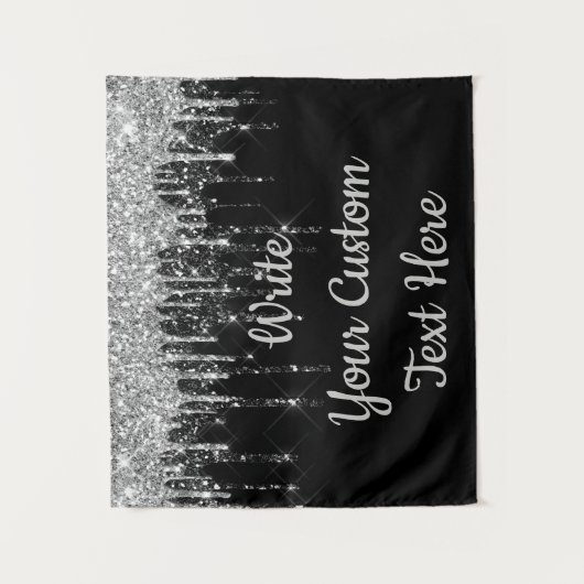 Aangepaste zwarte zilveren bruiloft achtergrond Bi Wandkleed (Voorkant)