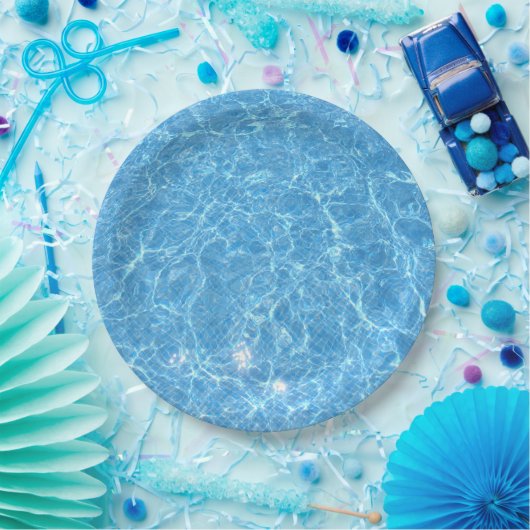 Aangepaste zwembad Blauwe waterblanco Sjabloon Papieren Bordje (Feest)