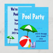 Aangepaste zwembadfeest Zwemmen Thema Uitnodiginge Kaart (Voorkant / Achterkant)