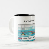 Aangepaste zwemmer - Vrouw Cartoon Tweekleurige Koffiemok (Voorkant links)