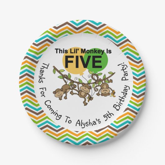 AangepasteKleine apen op vijf dagen papier Borden Papieren Bordje (Voorkant)