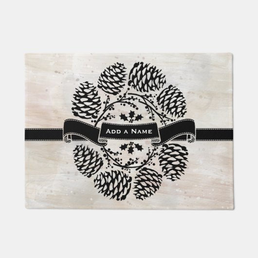Aangepersonaliseerd in Rustic Winter Holly Pine Co Deurmat (Voorkant)