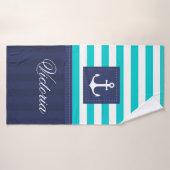Aangepersonaliseerd modern blauw zeeanker badhanddoek (Badhanddoek)