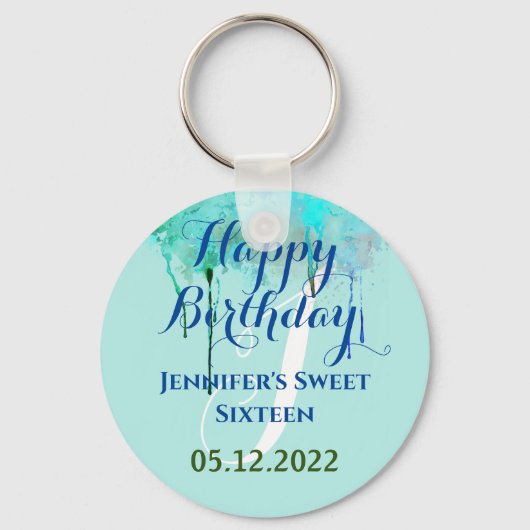 Aangepersonaliseerde 16-jarige zoete zestien parti sleutelhanger (Voorkant)