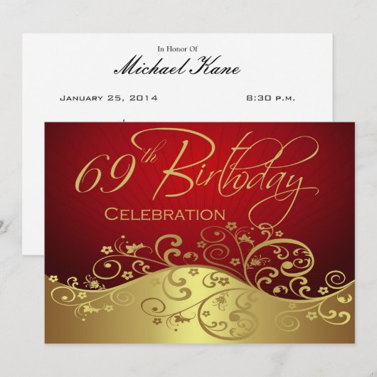 Aangepersonaliseerde 69e verjaardag van uitnodigin kaart (Voorkant / Achterkant)
