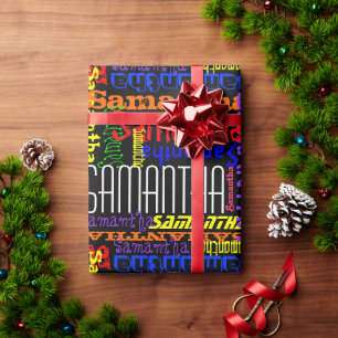 Aangepersonaliseerde Aangepaste Naam Collage Color Cadeaupapier