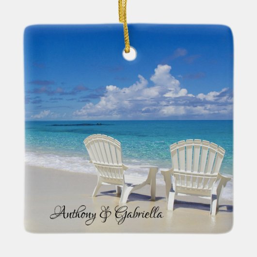 Aangepersonaliseerde Adirondack Chairs in Sand Orn Keramisch Ornament (Voorkant)