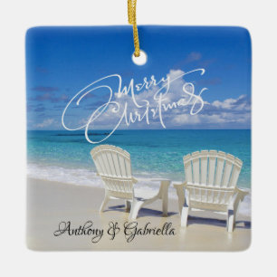 Aangepersonaliseerde Adirondack Chairs in Sand Orn Keramisch Ornament