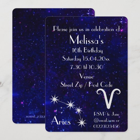 Aangepersonaliseerde Aries Zodiac Galaxy Party Kaart (Voorkant / Achterkant)