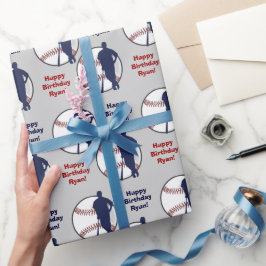Aangepersonaliseerde Baseball Player Birthday Cadeaupapier