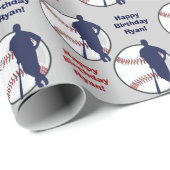 Aangepersonaliseerde Baseball Player Birthday Cadeaupapier (Rol Hoek)
