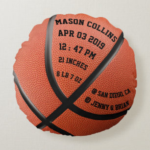 Aangepersonaliseerde Basketball Baby Stats Birth R Rond Kussen