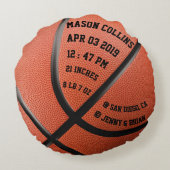 Aangepersonaliseerde Basketball Baby Stats Birth R Rond Kussen (Achterkant)