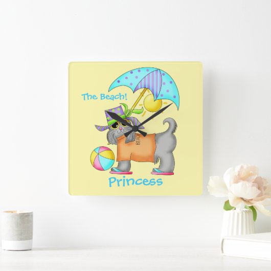 Aangepersonaliseerde beach Dog geel Vierkante Klok (Huis)