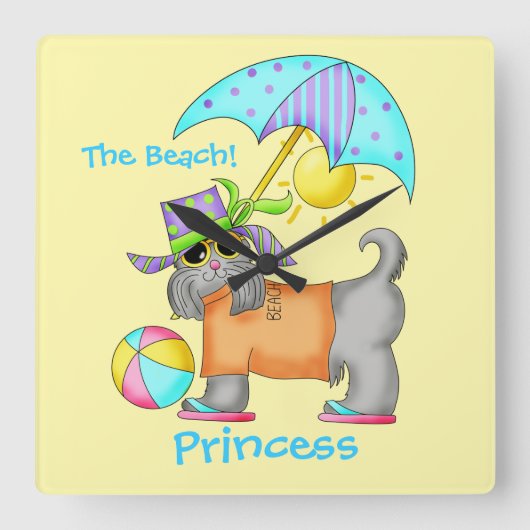 Aangepersonaliseerde beach Dog geel Vierkante Klok (Voorkant)