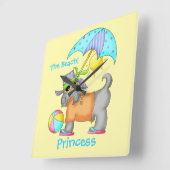 Aangepersonaliseerde beach Dog geel Vierkante Klok (Hoek)