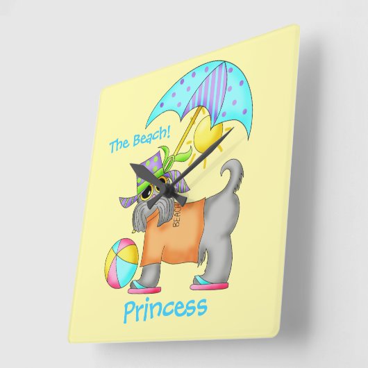 Aangepersonaliseerde beach Dog geel Vierkante Klok (Hoek)