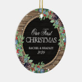 Aangepersonaliseerde bijtste kerstwinter keramisch ornament (Rechts)