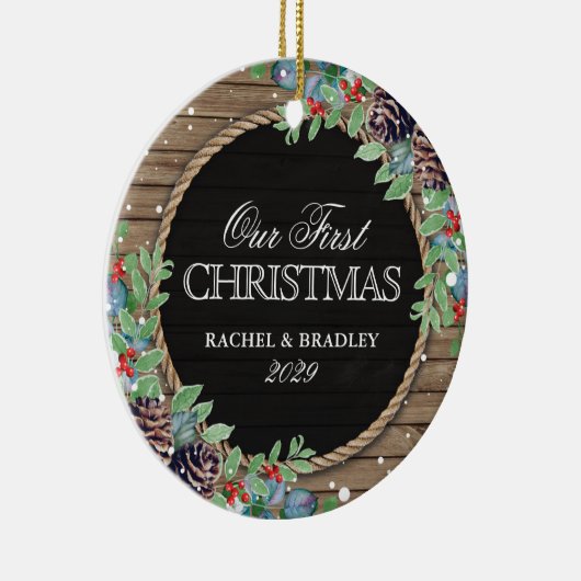 Aangepersonaliseerde bijtste kerstwinter keramisch ornament (Rechts)