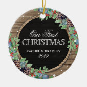 Aangepersonaliseerde bijtste kerstwinter keramisch ornament (Voorkant)