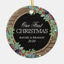 Aangepersonaliseerde bijtste kerstwinter keramisch ornament