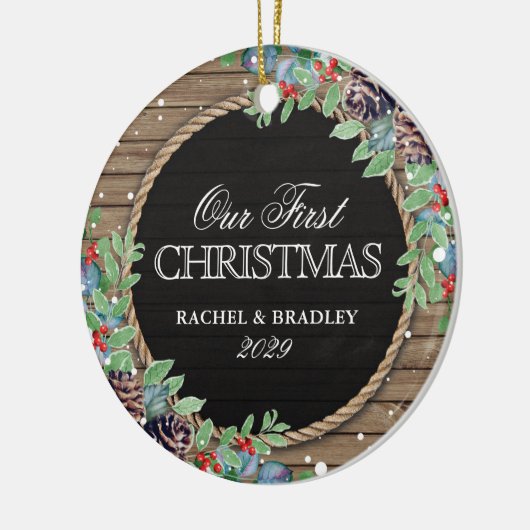 Aangepersonaliseerde bijtste kerstwinter keramisch ornament (Links)