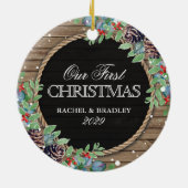 Aangepersonaliseerde bijtste kerstwinter keramisch ornament (Achterkant)