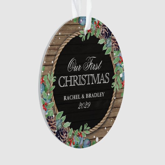 Aangepersonaliseerde bijtste kerstwinter ornament (voorkant)