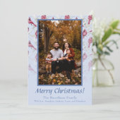 Aangepersonaliseerde Blauwe kerstkardinaal familie Feestdagenkaart (Staand voorkant)