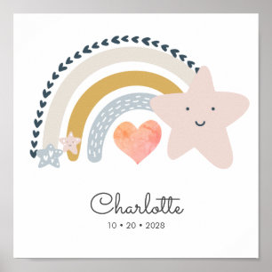 Aangepersonaliseerde Boho Rainbow-naam Geboortedat Poster