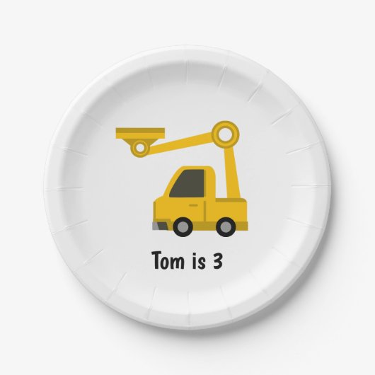 Aangepersonaliseerde bouwkraan Truck Birthday Papieren Bordje (Voorkant)