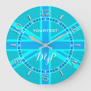 Aangepersonaliseerde Cyaan Union Jack British Flag Grote Klok