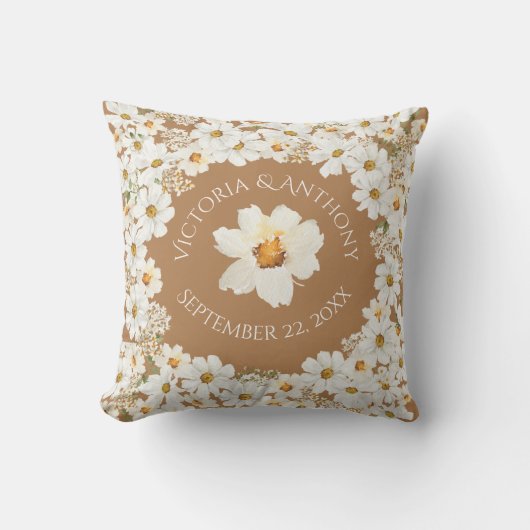 Aangepersonaliseerde Daisy Floral Keepomwille Wedd Kussen (Voorkant)