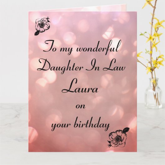 Aangepersonaliseerde dochter in wet Birthday Kaart (Gele Bloem)