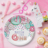 Aangepersonaliseerde Donut Sprinkles First Birthda Papieren Bordje (Feest)