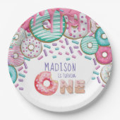 Aangepersonaliseerde Donut Sprinkles First Birthda Papieren Bordje (Voorkant)