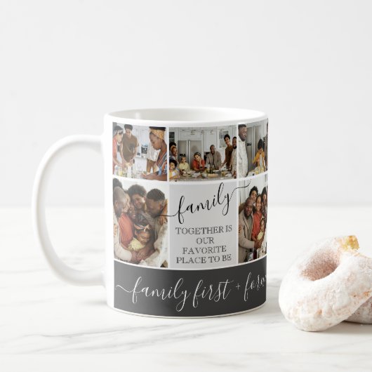 Aangepersonaliseerde familiefotogrammofooncologe f koffiemok (Met donut)
