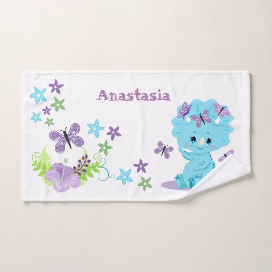 Aangepersonaliseerde Floral Baby Dinosaur Handdoek (Handdoek)
