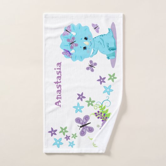 Aangepersonaliseerde Floral Baby Dinosaur Handdoek (Handdoek)