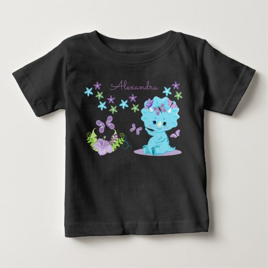 Aangepersonaliseerde Floral Blue Baby Dinosaur (Voorkant)