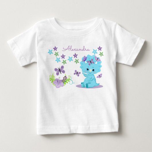 Aangepersonaliseerde Floral Blue Baby Dinosaur (Voorkant)