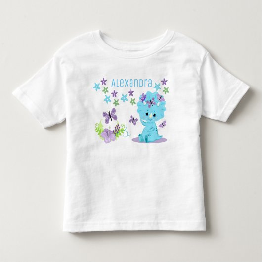 Aangepersonaliseerde Floral Blue Baby Dinosaur Kinder Shirts (Voorkant)