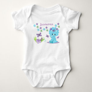 Aangepersonaliseerde Floral Blue Baby Dinosaur Romper